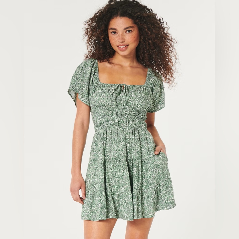 Hollister Green Smocked Ruffled Sundress